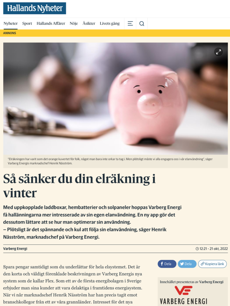 Exempel på native-annons i Hallands Nyheter.